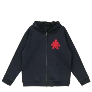 3 Red Cross Black Chrome Heart Hoodie Zip Up