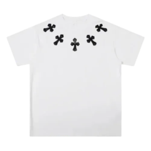 5 Black Leather Patch Chrome Hearts T Shirt White
