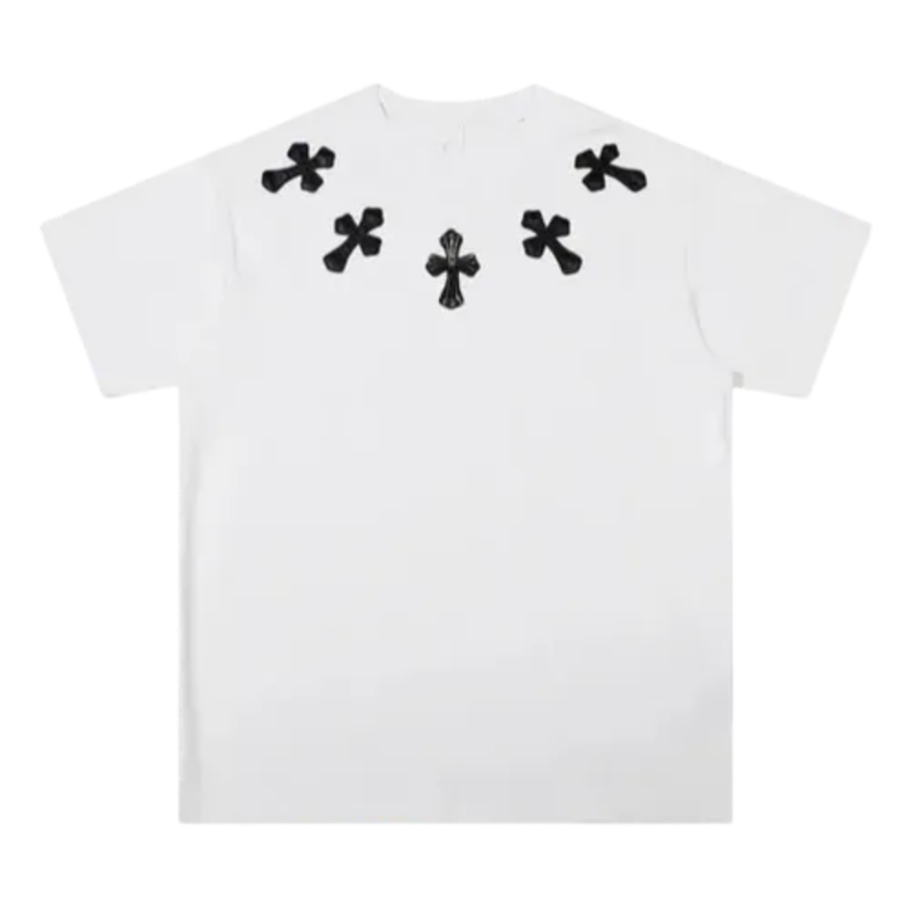 5 Black Leather Patch Chrome Hearts T Shirt White