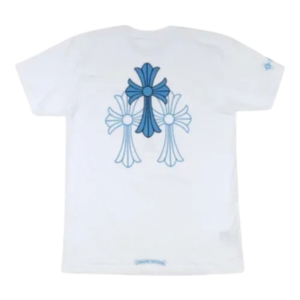 White Chrome Hearts Blue Triple Cross Logo T-Shirt