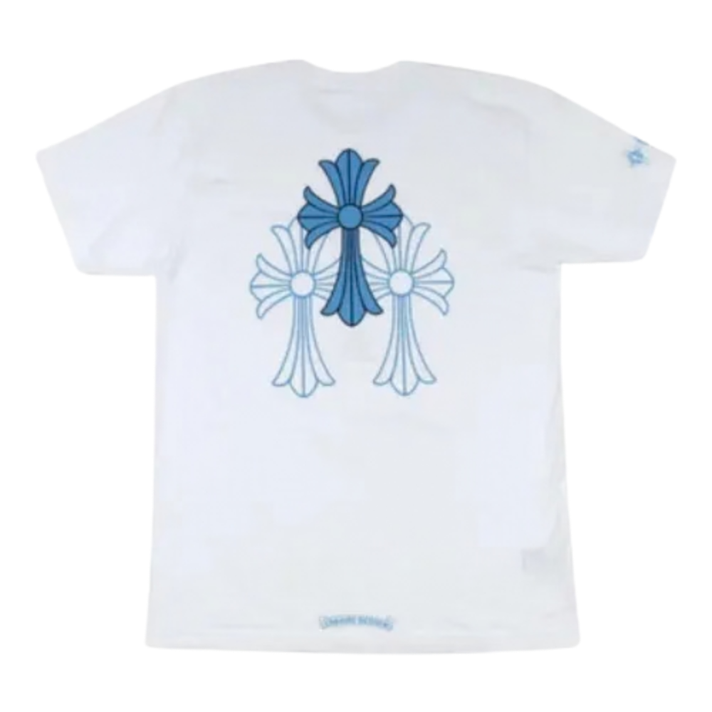 White Chrome Hearts Blue Triple Cross Logo T-Shirt